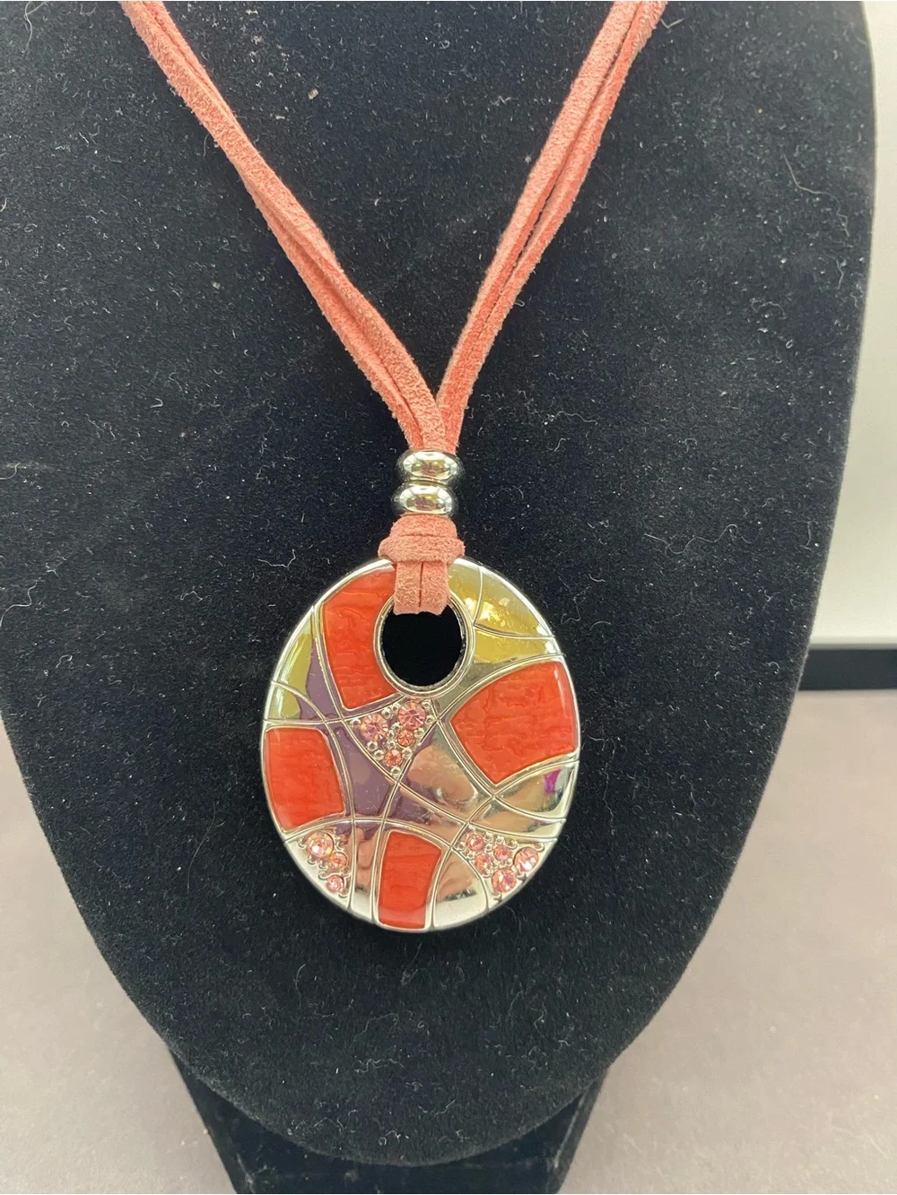 NWT Lia Sophia Pink Enamel Pendant Necklace with Silver Accents